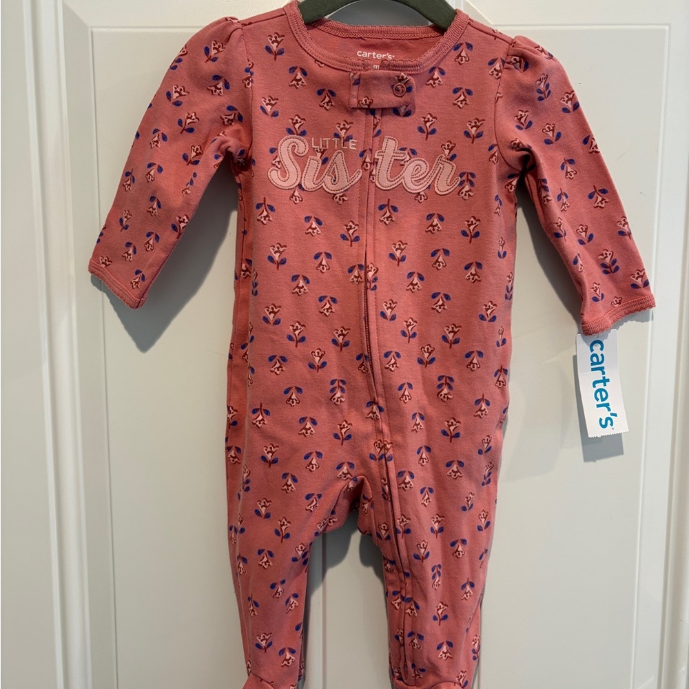 Carter's Pink Floral Little Sister Footie Size 6 months NWT